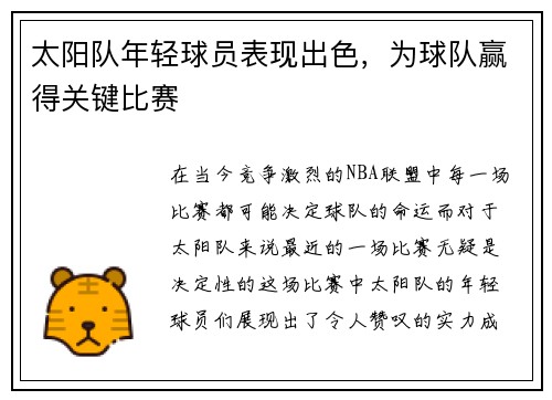 太阳队年轻球员表现出色，为球队赢得关键比赛